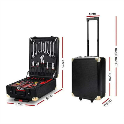 Premium lightweight durable cabin luggage bag tool kit trolley with telescopic handle and roller wheels, organized with 816 chrome vanadium tools in aluminum case