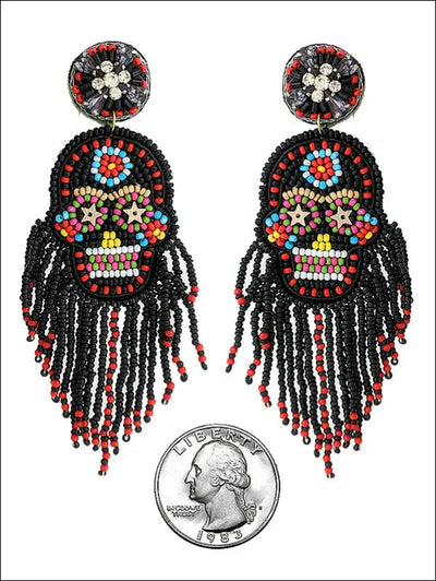 HANDMADE MULTI SEEDBEAD HALLOWEEN THENE SKULL EARRING - Jewelry & Watches