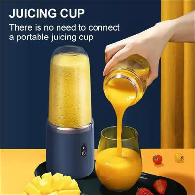 Twin Gear Portable Juice Blender pouring juice into glass.