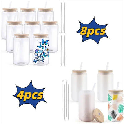 HTVRONT 4/8 Pack 16OZ Clear/Frosted Glass Sublimation Tumblers - Other