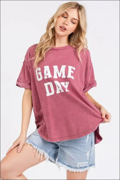 Mittoshop GAME DAY Round Neck Short Sleeve T-Shirt in maroon, casual fit, sporty style.