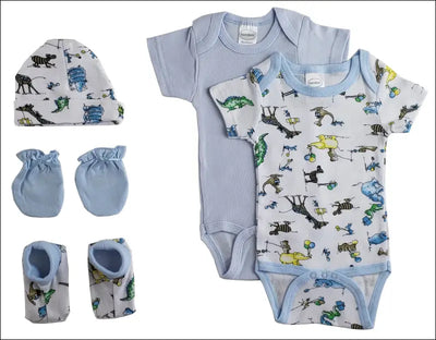 Newborn Baby Boys 5 Pc Layette Shower Gift - White/Blue - Clothing