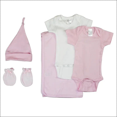 Newborn Baby Girl 5 Pc Layette Shower Gift - White/Pink - Clothing