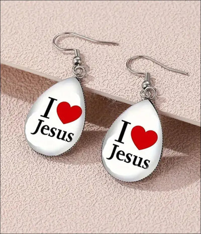 RELIGIOUS INSPIRATION TEARDROP EARRING - I LOVE JESUS - Jewelry & Watches