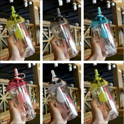 Reusable Clear Plastic Double Wall Tumbler Cup with Straw Arch Lid, - Other