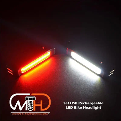 Set USB Rechargeable LED Bike Front Light headlight lamp Bar rear Tail - Tech Accessories