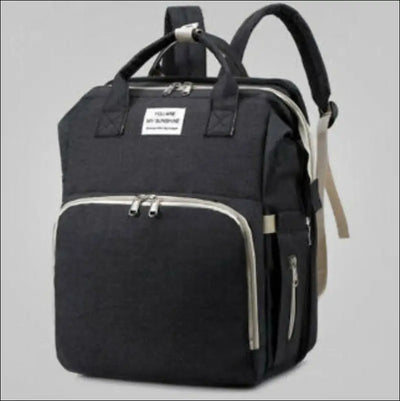 Stroller diaper bag with baby bed in black, versatile and spacious.