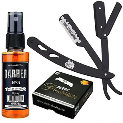 The Shave Factory Straight Edge Razor Kit (Black/Barber No3 Cologne - Bodycare