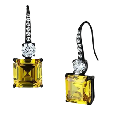 Women stainless steel black ion plating earrings with cubic zirconia and yellow topaz gemstones