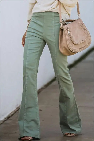 Women’s Green High Rise Bell Bottom Denim Pants